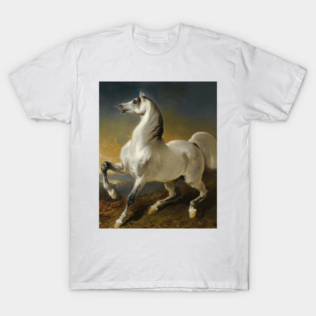 Gray Stallion Frightened By The Storm by Alfred de Dreux T-Shirt by Classic Art Stall